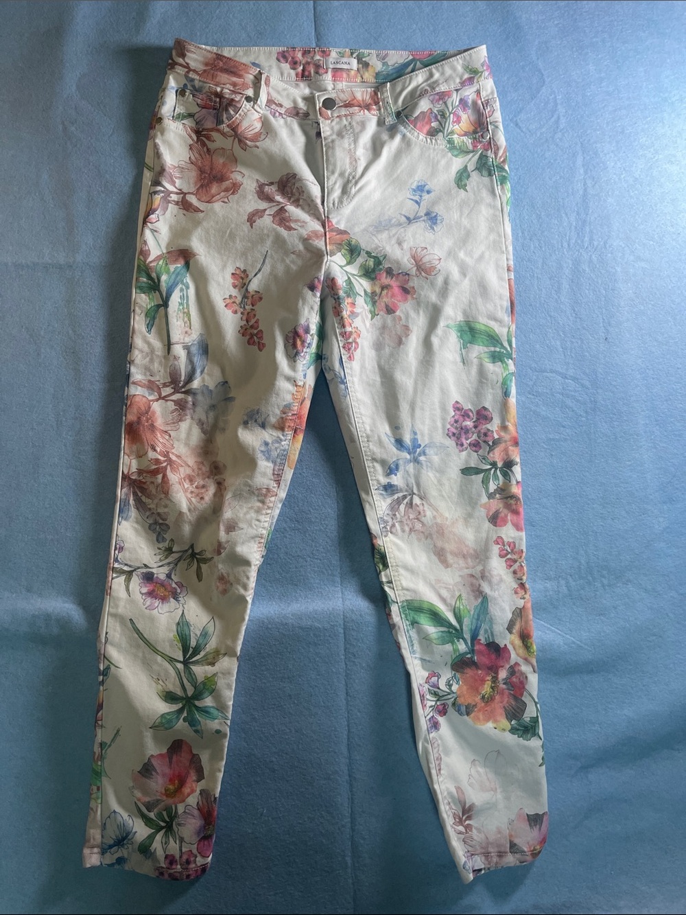White Floral Skinny Jeans with Multicolor Print